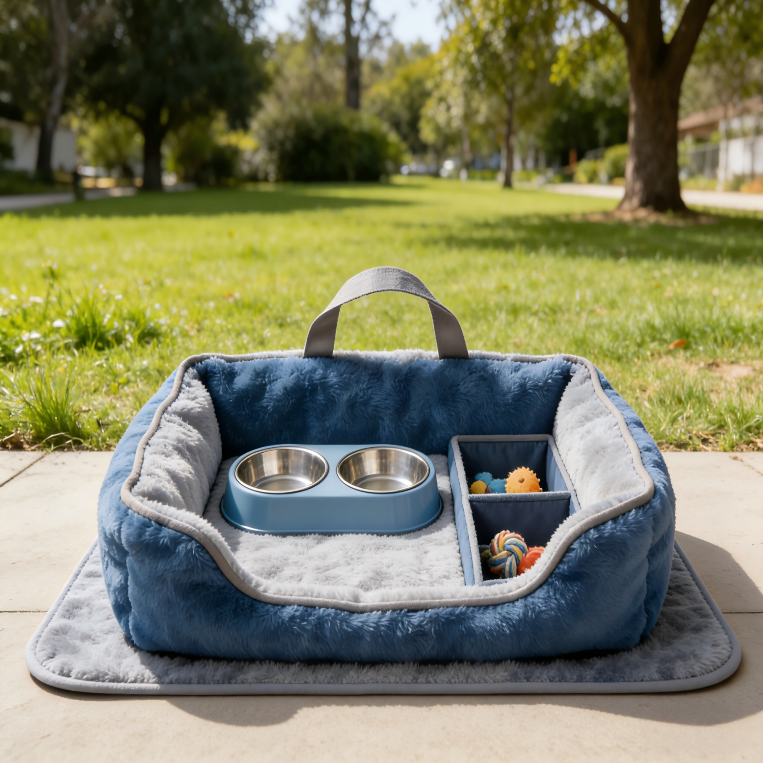 All-in-One Cozy Dog Bed & Feeding Station Set