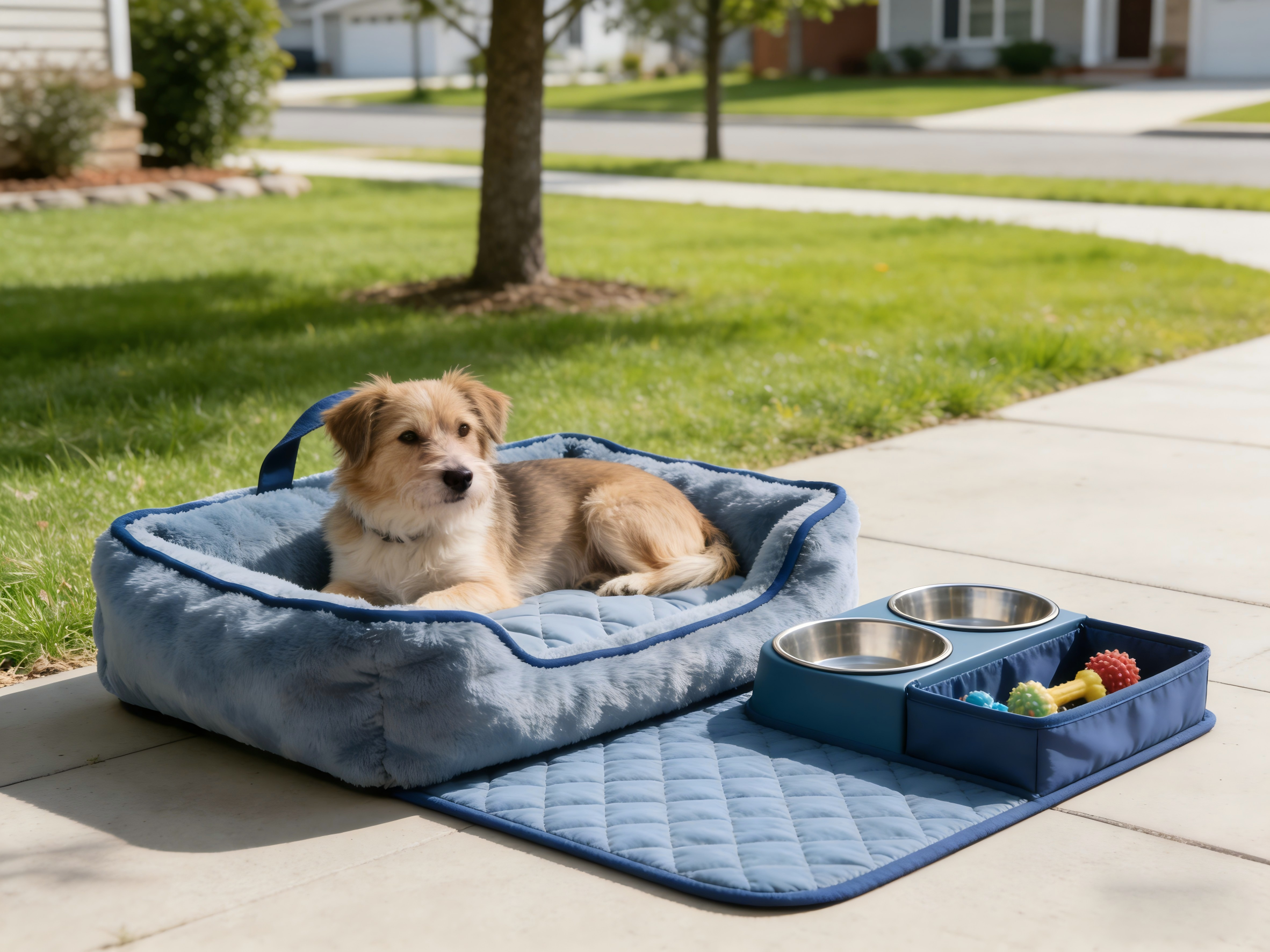 All-in-One Cozy Dog Bed & Feeding Station Set